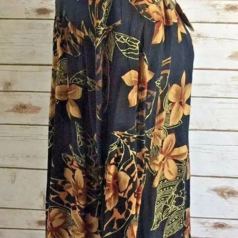 SEQUEL Women Long Sleeve Floral Black & Brown Collarless Cardigan Blouse Size 6 - Picture 6 of 10